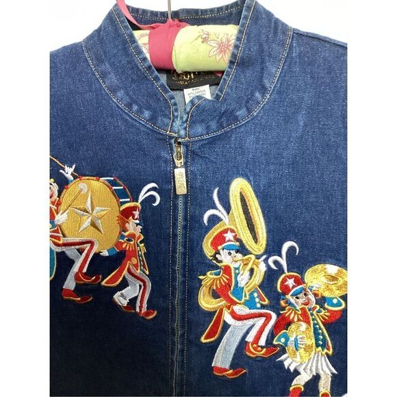 Vintage Bob Mackie Wearable Art Embroidered Jean Jacket Sz 1X Marching Band - Picture 2 of 10